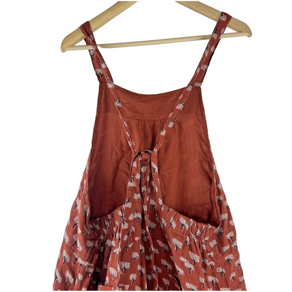 Natural Life Dakota Tie Overall Jumpsuit Size L Rust Tree Print Wide Leg Boho - Picture 10 of 15